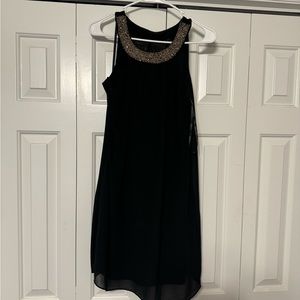 Black & gold sequence neck mini dress